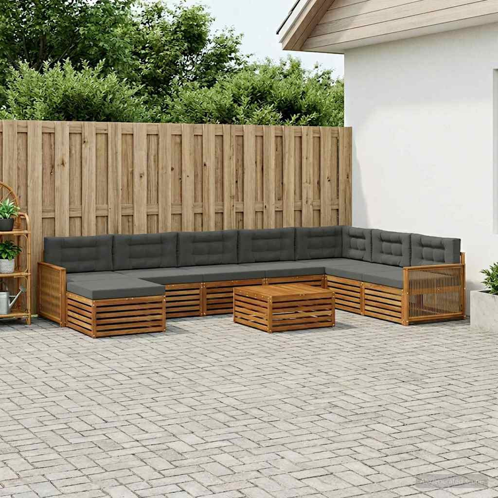 vidaXL Outdoor-Sofagarnitur mit Kissen 9 pcs Natur und Anthrazit