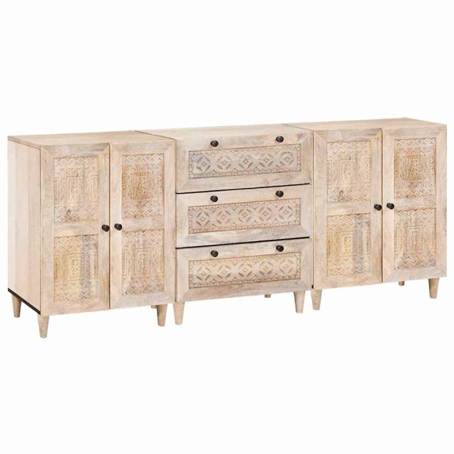 vidaXL Sideboard 3 pcs Weiß 180 x 33,5 x 75 cm massives Mangoholz