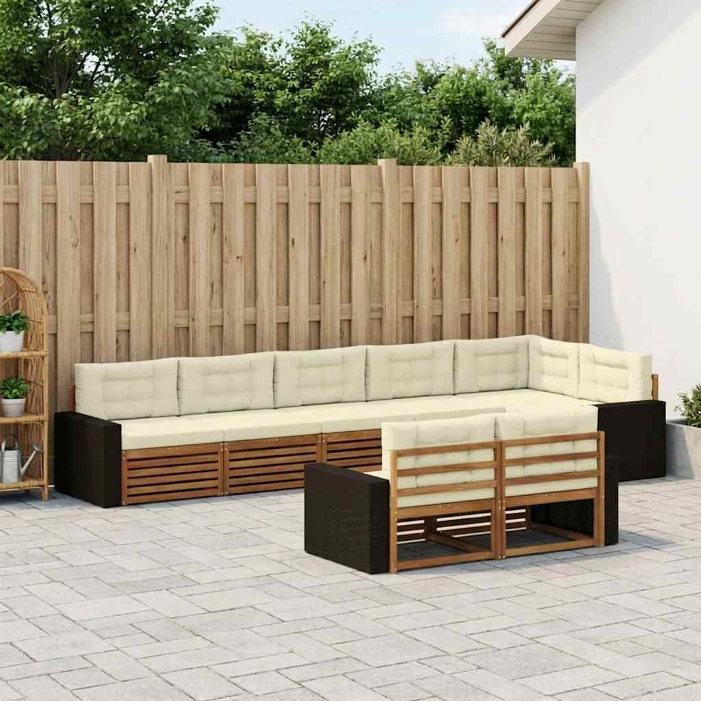 vidaXL Outdoor-Sofagarnitur mit Kissen 8 pcs Natur und Creme