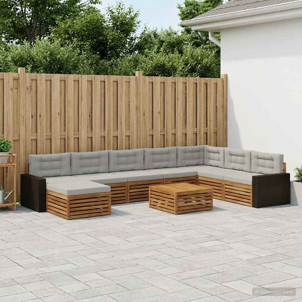 vidaXL Outdoor-Sofagarnitur mit Kissen 9 pcs Natürlich und Hellgrau