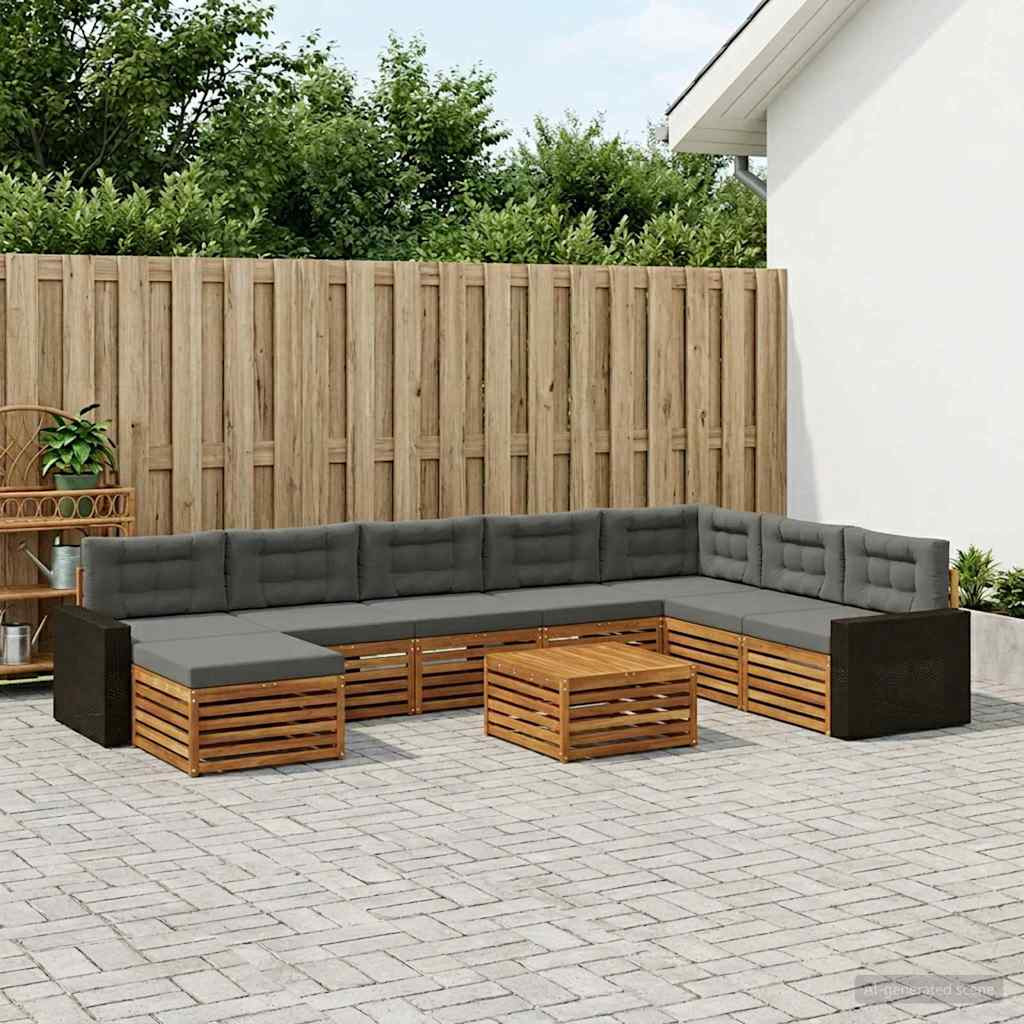 vidaXL Outdoor-Sofagarnitur mit Kissen 9 pcs Natur und Anthrazit