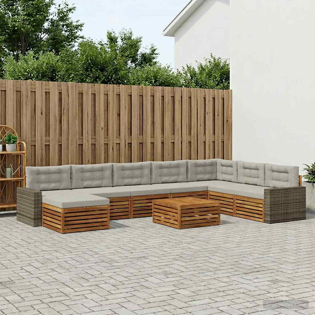 vidaXL Outdoor-Sofagarnitur mit Kissen 9 pcs Natürlich und Hellgrau