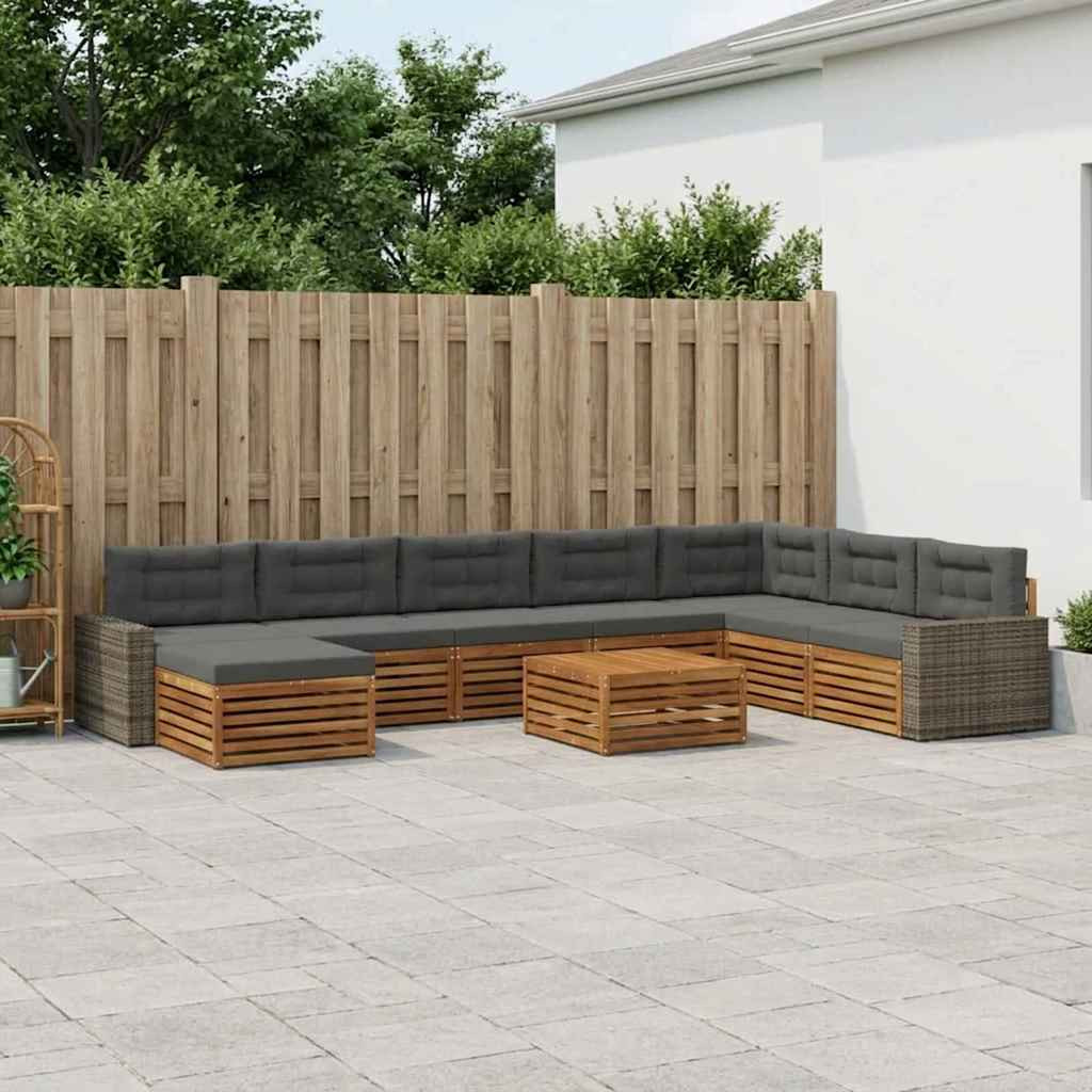 vidaXL Outdoor-Sofagarnitur mit Kissen 9 pcs Natur und Anthrazit