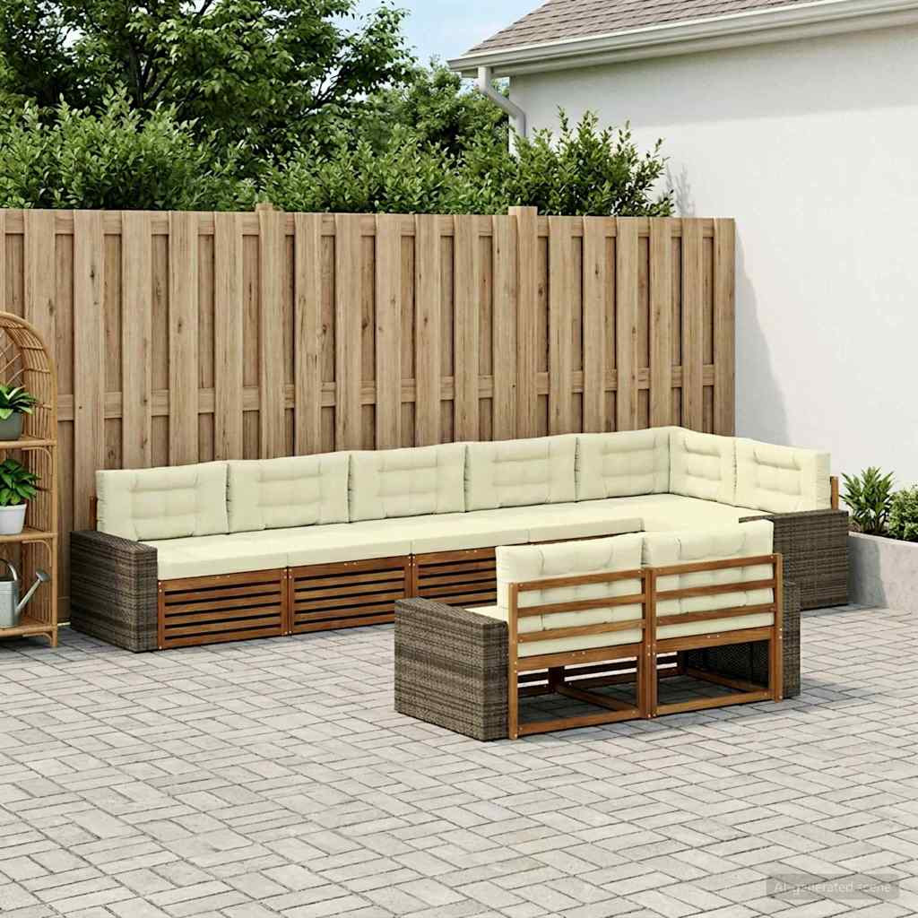 vidaXL Outdoor-Sofagarnitur mit Kissen 8 pcs Natur und Creme