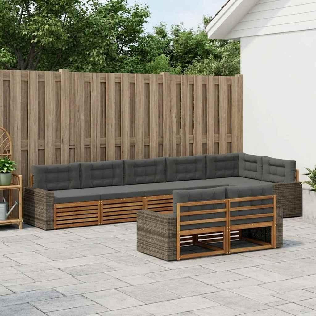 vidaXL Outdoor-Sofagarnitur mit Kissen 8 pcs Natur und Anthrazit