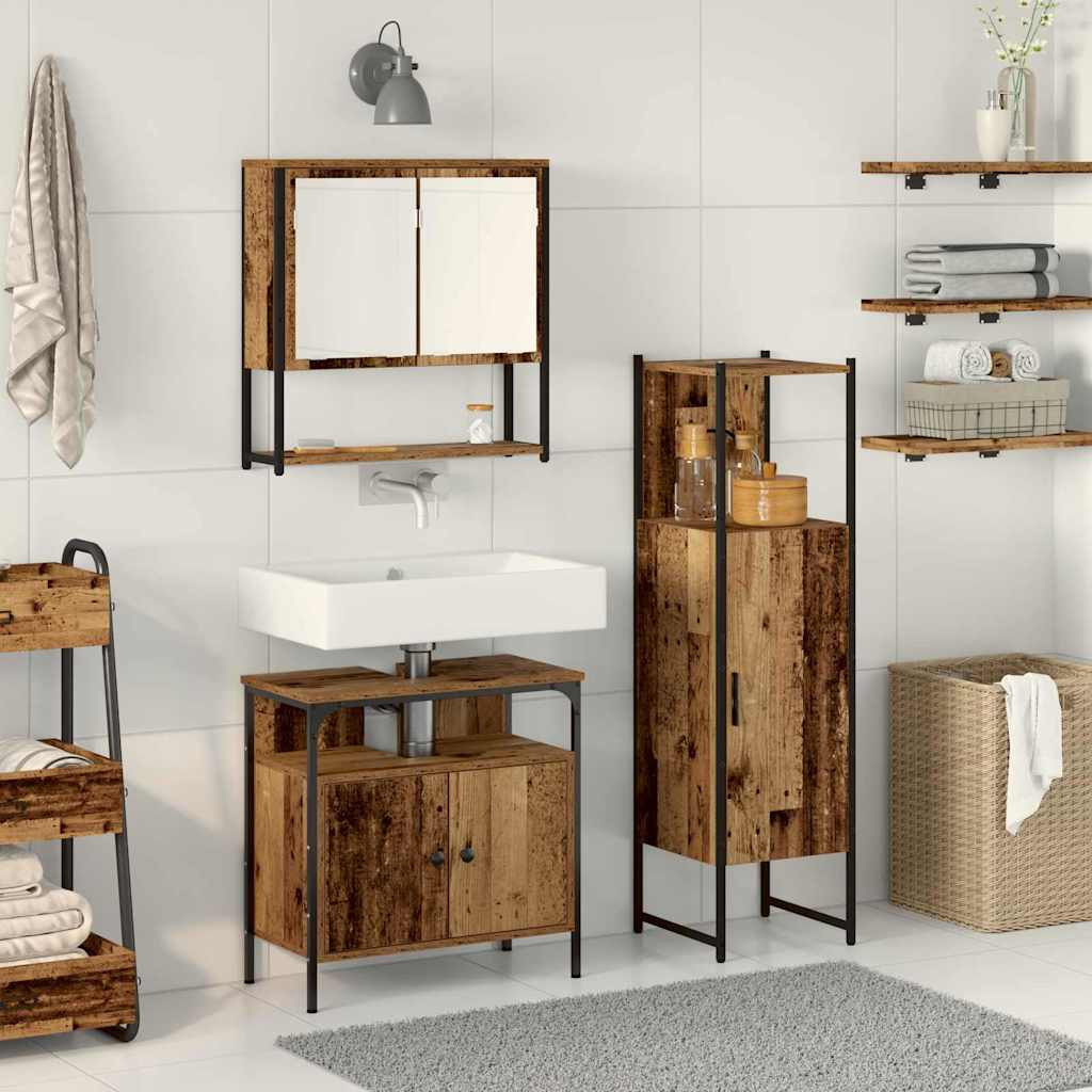 vidaXL Badezimmermöbel-Set mit Regal mit Tür 3 pcs Braun Holzwerkstoff