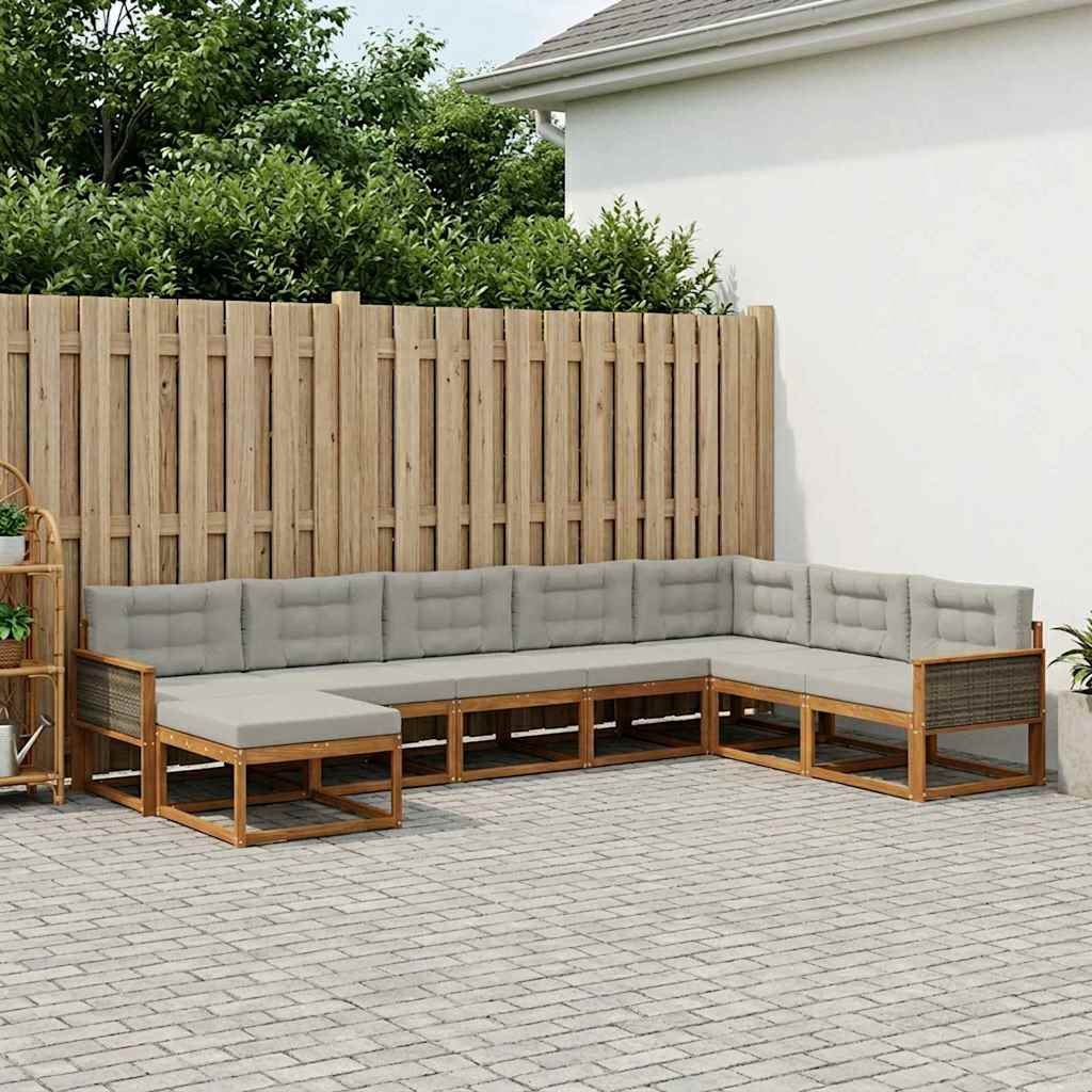 vidaXL Outdoor-Sofagarnitur mit Kissen 8 pcs Natürlich und Hellgrau