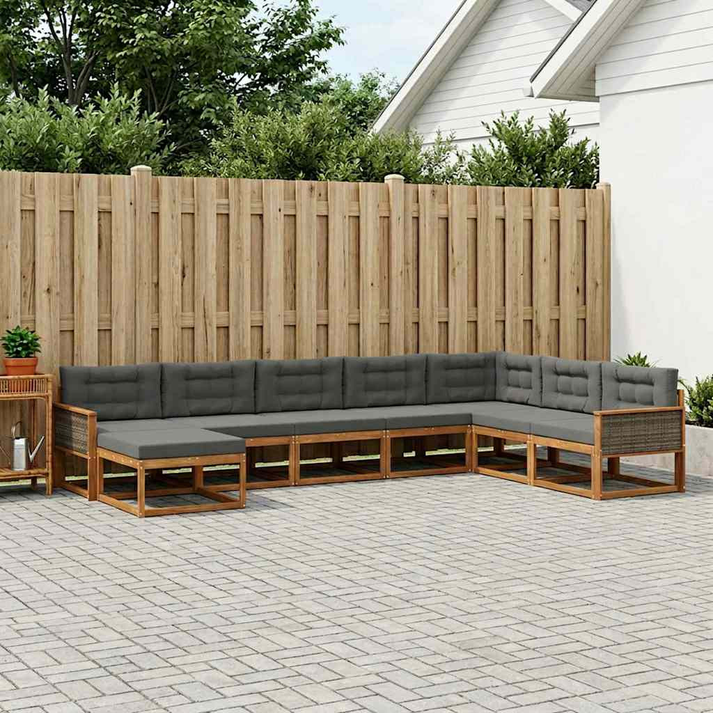 vidaXL Outdoor-Sofagarnitur mit Kissen 8 pcs Natur und Anthrazit