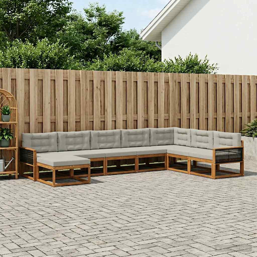 vidaXL Outdoor-Sofagarnitur mit Kissen 8 pcs Natürlich und Hellgrau