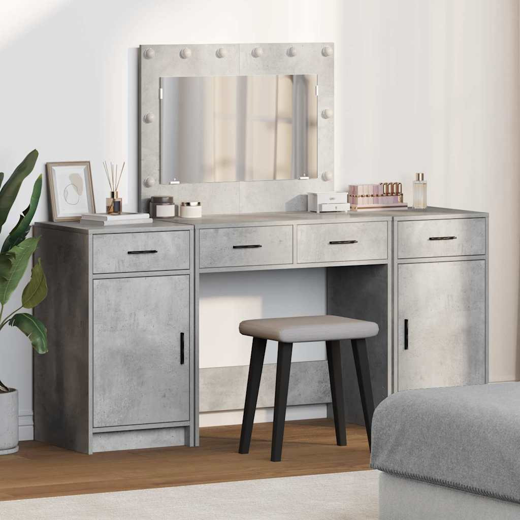 vidaXL Schminktisch mit Spiegelbeleuchtung 3 pcs Grau Holzwerkstoff