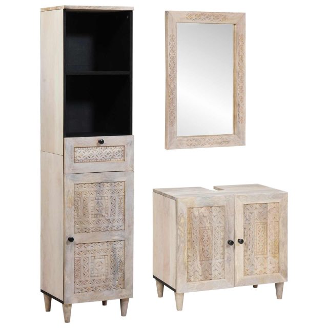 vidaXL Badezimmermöbel-Set mit Schubladen 3 pcs Weiß Holzwerkstoff