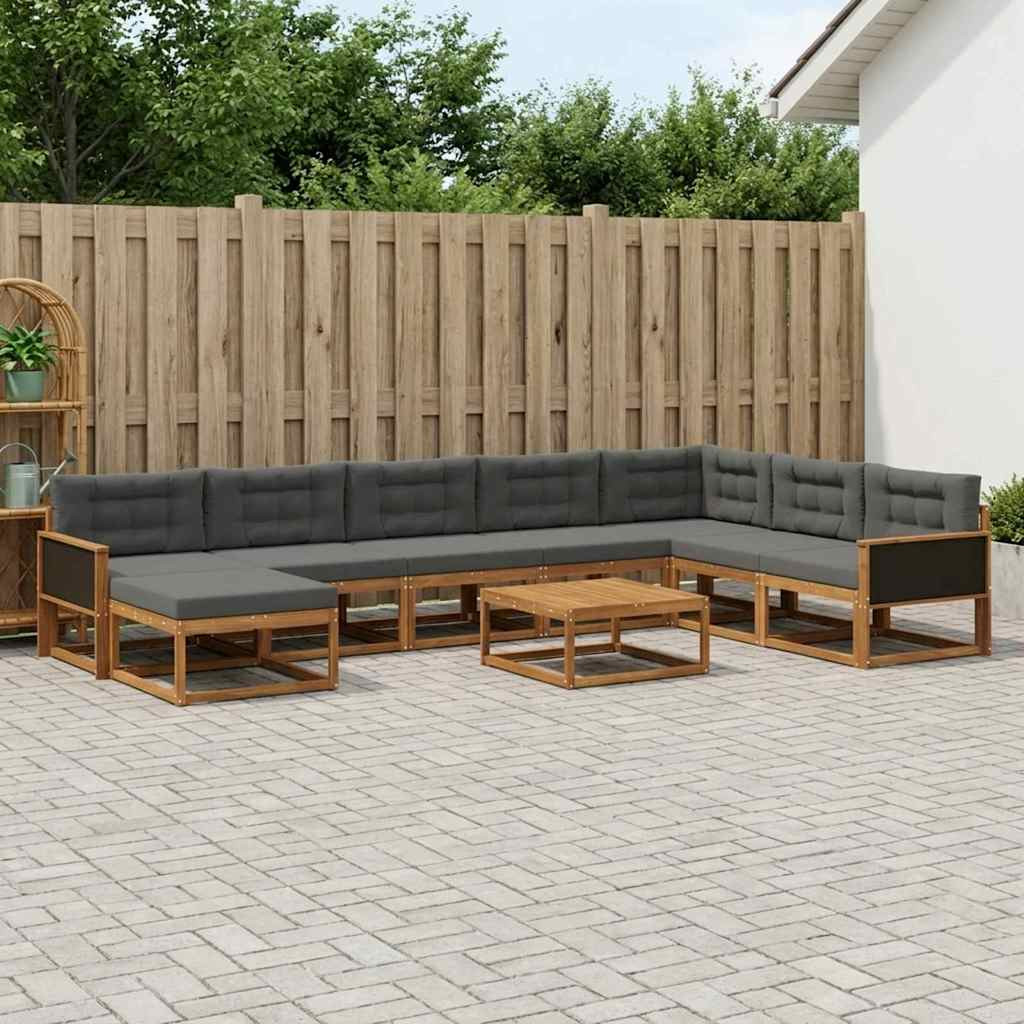 vidaXL Outdoor-Sofagarnitur mit Kissen 9 pcs Natur und Anthrazit