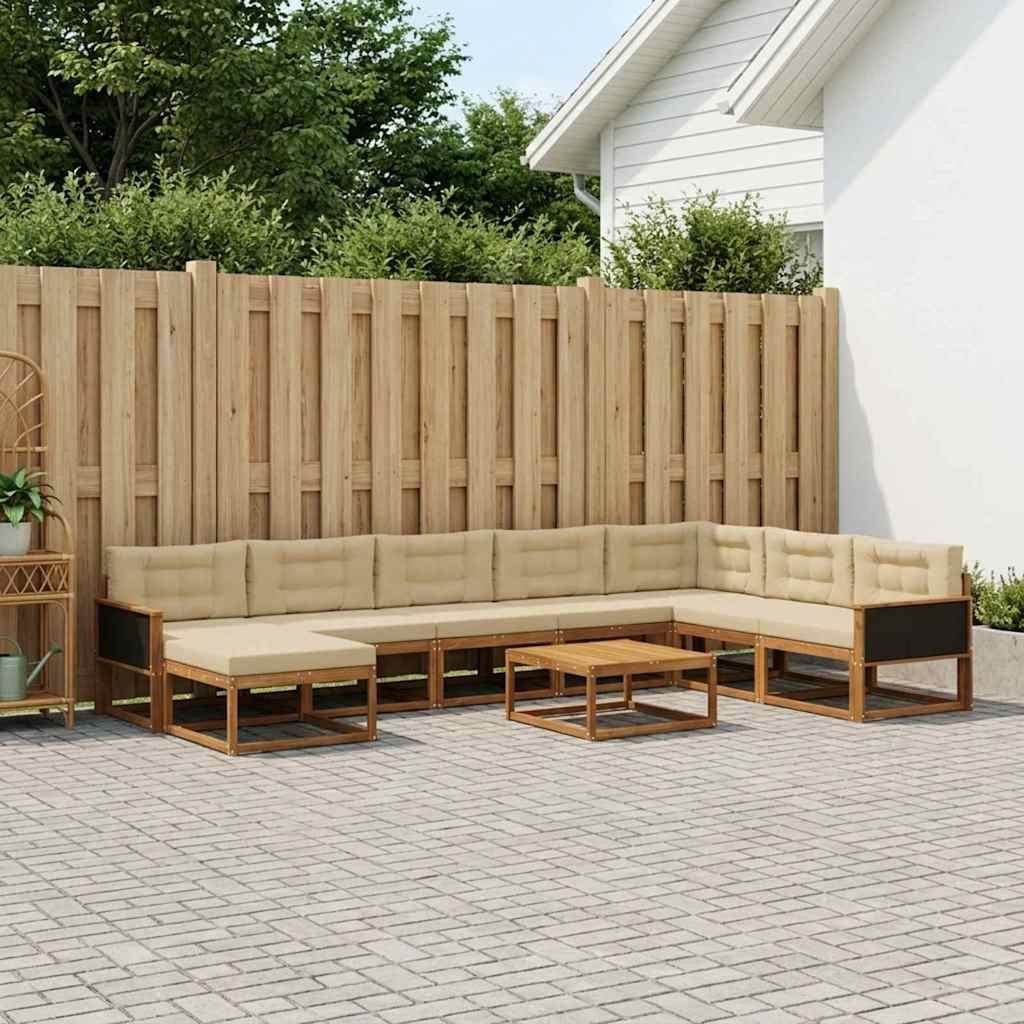 vidaXL Outdoor-Sofagarnitur mit Kissen 9 pcs Natur und Beige