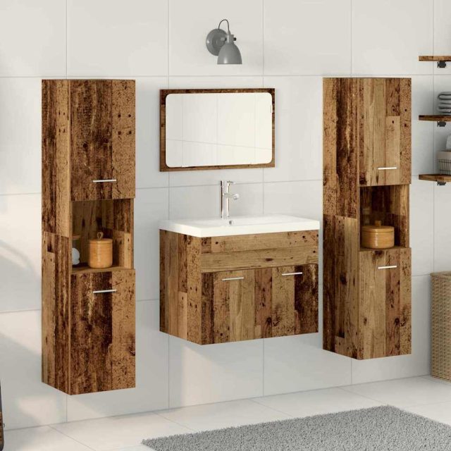 vidaXL Badezimmermöbel-Set Wandmontiert 4 pcs Altholz Holzwerkstoff