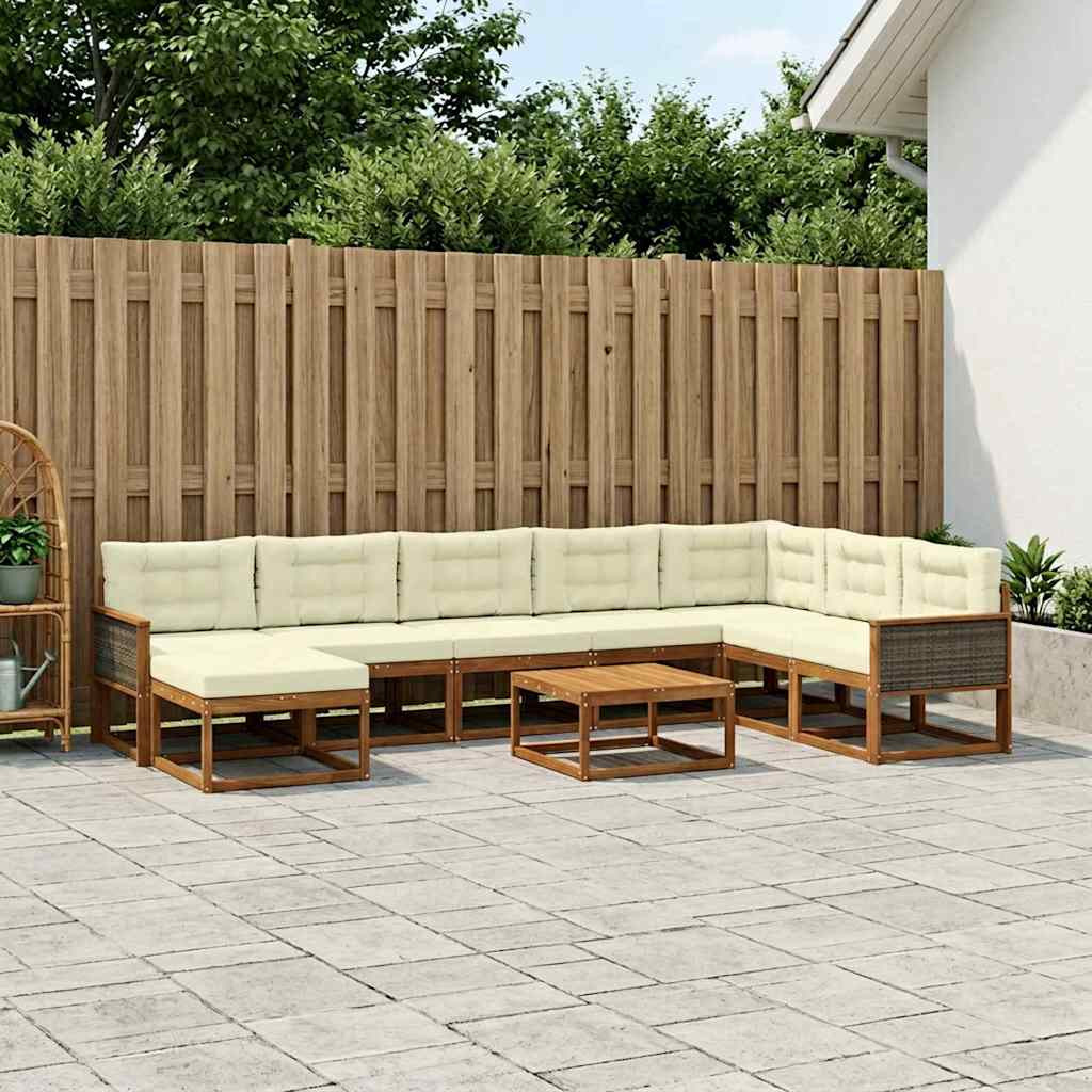 vidaXL Outdoor-Sofagarnitur mit Kissen 9 pcs Natur und Creme