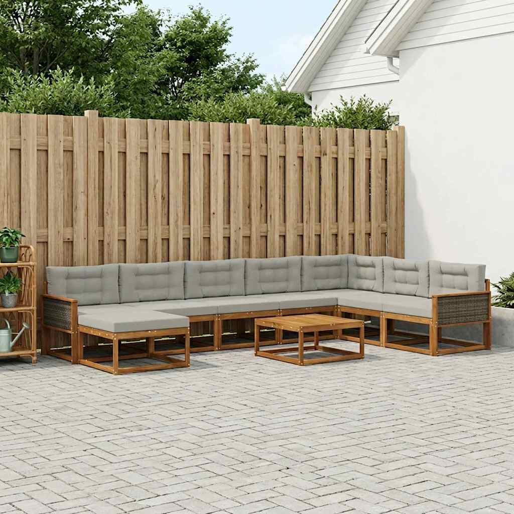vidaXL Outdoor-Sofagarnitur mit Kissen 9 pcs Natürlich und Hellgrau