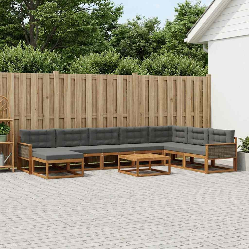 vidaXL Outdoor-Sofagarnitur mit Kissen 9 pcs Natur und Anthrazit