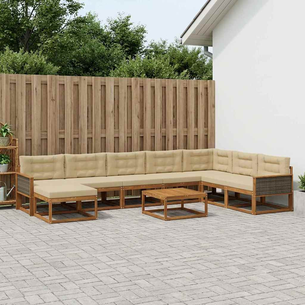 vidaXL Outdoor-Sofagarnitur mit Kissen 9 pcs Natur und Beige