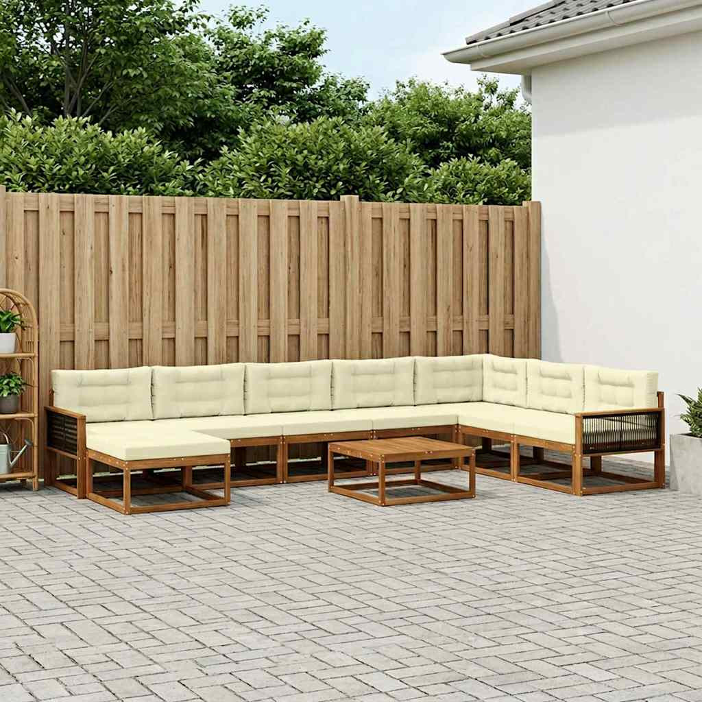 vidaXL Outdoor-Sofagarnitur mit Kissen 9 pcs Natur und Creme