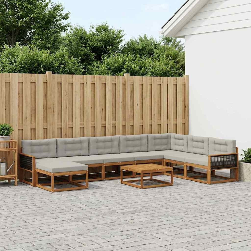 vidaXL Outdoor-Sofagarnitur mit Kissen 9 pcs Natürlich und Hellgrau