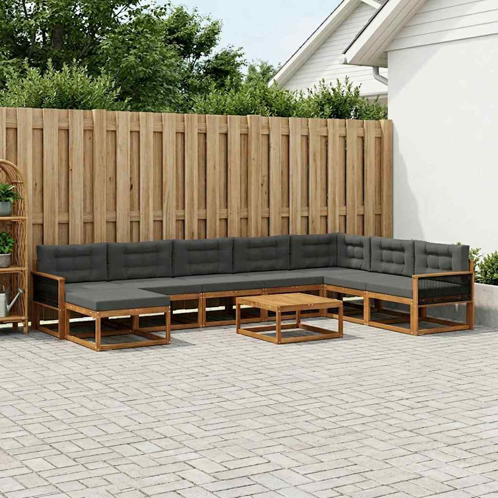 vidaXL Outdoor-Sofagarnitur mit Kissen 9 pcs Natur und Anthrazit