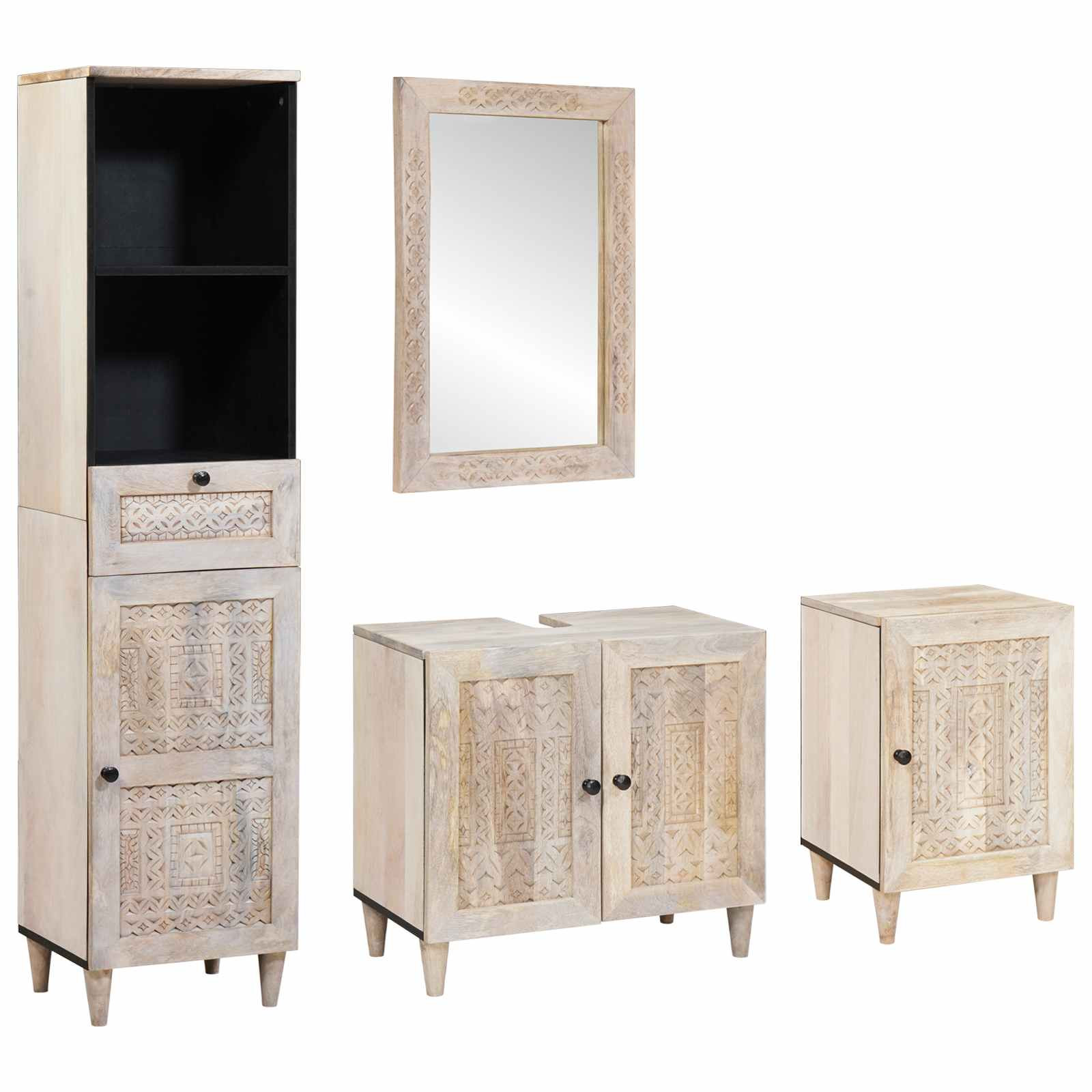 vidaXL Badezimmermöbel-Set mit Schubladen 4 pcs Weiß Holzwerkstoff