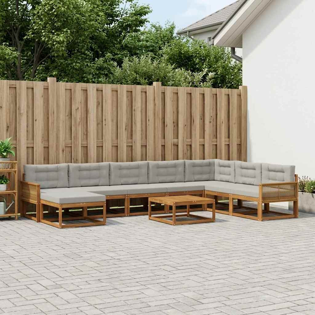 vidaXL Outdoor-Sofagarnitur mit Kissen 9 pcs Natürlich und Hellgrau
