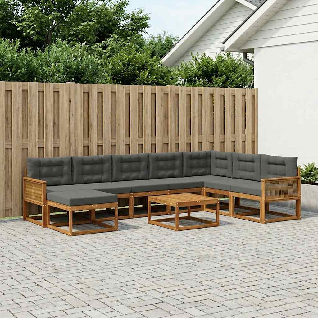 vidaXL Outdoor-Sofagarnitur mit Kissen 9 pcs Natur und Anthrazit