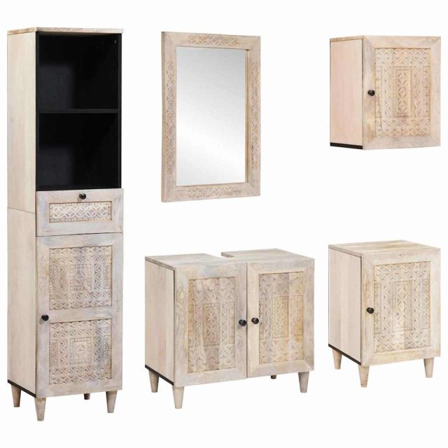 vidaXL Badezimmermöbel-Set mit Schubladen 5 pcs Weiß Holzwerkstoff