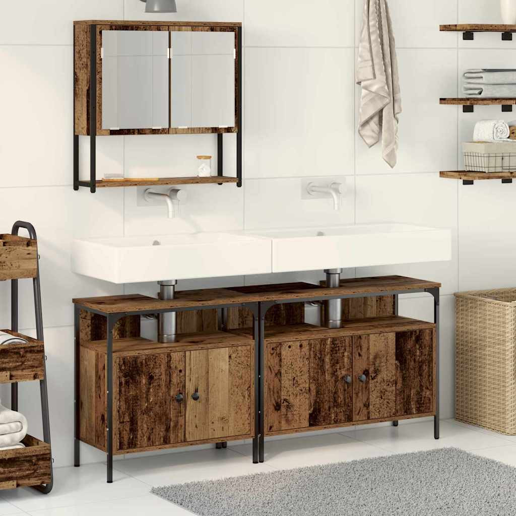 vidaXL Badezimmermöbel-Set mit Regal mit Tür 3 pcs Braun Holzwerkstoff