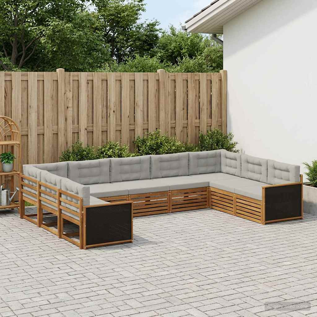 vidaXL Outdoor-Sofagarnitur mit Kissen 9 pcs Natürlich und Hellgrau