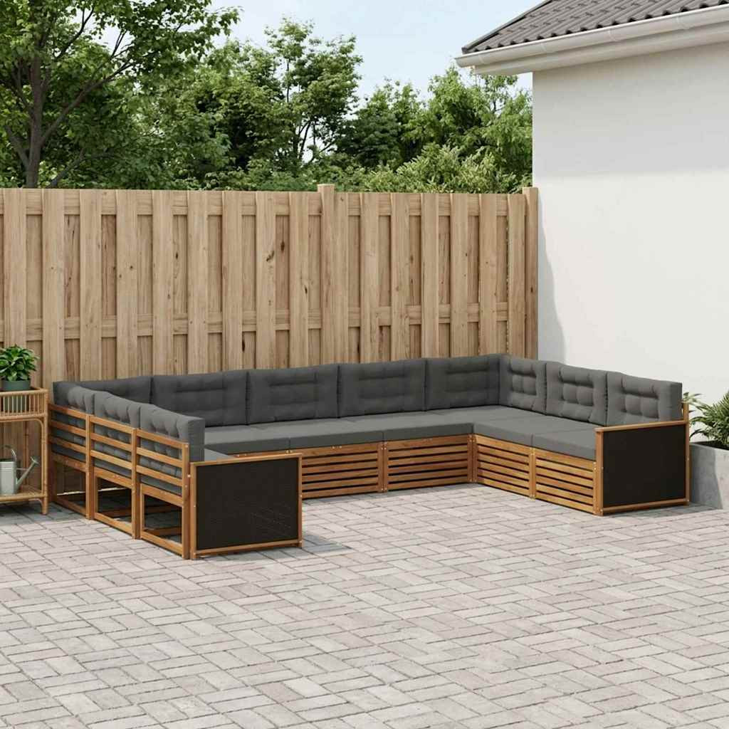 vidaXL Outdoor-Sofagarnitur mit Kissen 9 pcs Natur und Anthrazit