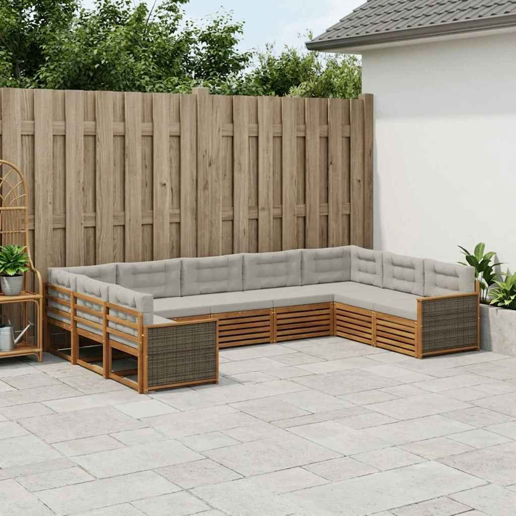 vidaXL Outdoor-Sofagarnitur mit Kissen 9 pcs Natürlich und Hellgrau