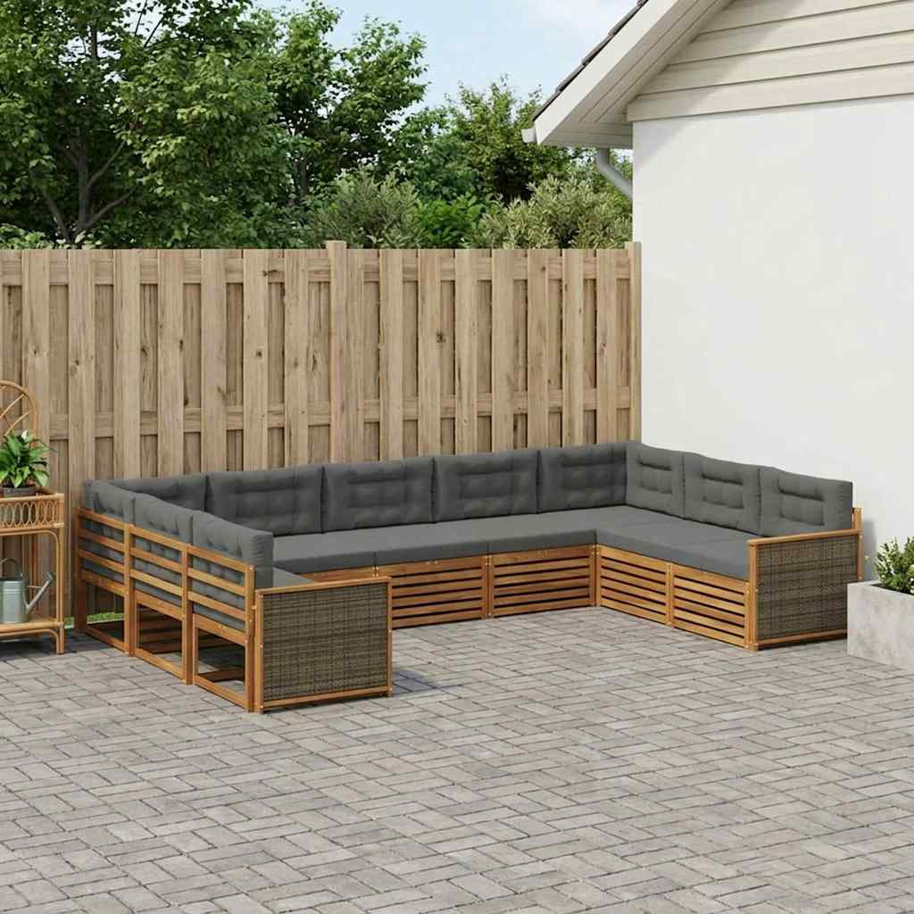 vidaXL Outdoor-Sofagarnitur mit Kissen 9 pcs Natur und Anthrazit