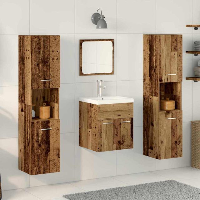 vidaXL Badezimmermöbel-Set Wandmontiert 4 pcs Altholz Holzwerkstoff