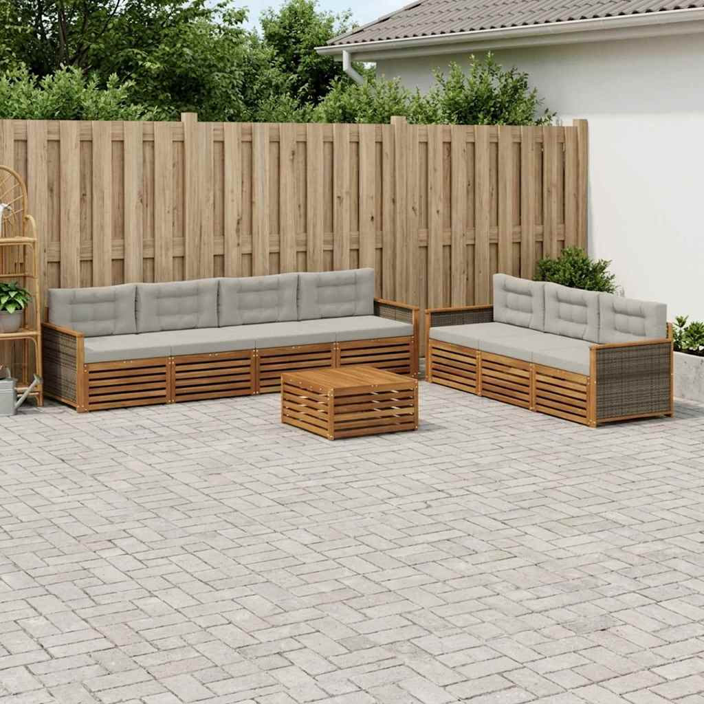 vidaXL Outdoor-Sofagarnitur mit Kissen 8 pcs Natürlich und Hellgrau