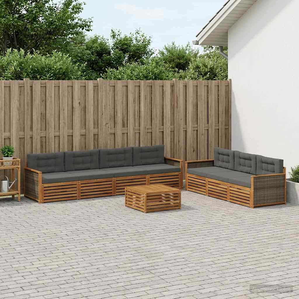 vidaXL Outdoor-Sofagarnitur mit Kissen 8 pcs Natur und Anthrazit