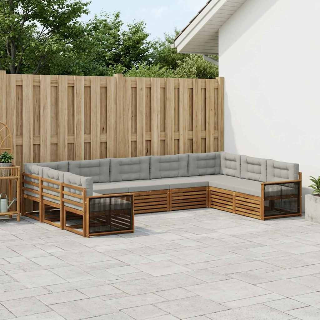 vidaXL Outdoor-Sofagarnitur mit Kissen 9 pcs Natürlich und Hellgrau