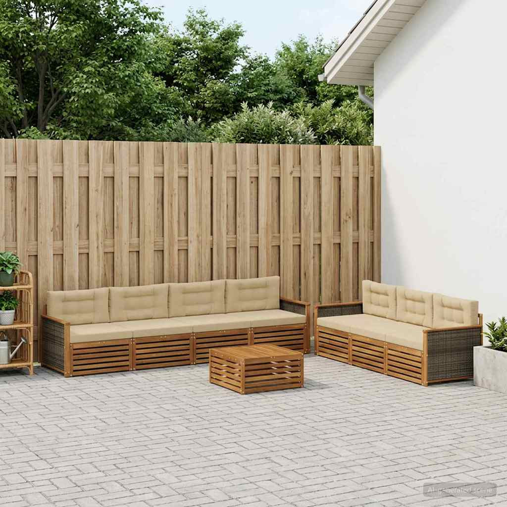 vidaXL Outdoor-Sofagarnitur mit Kissen 8 pcs Natur und Beige