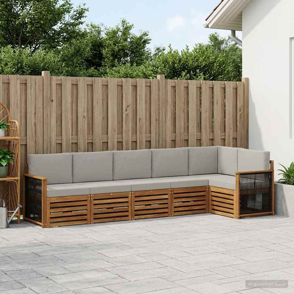 vidaXL Ecksofa Set mit Kissen 5 pcs Natürlich und Hellgrau