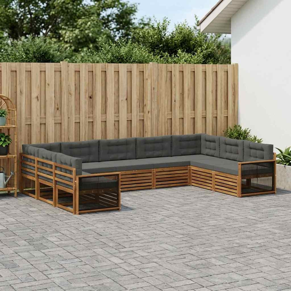 vidaXL Outdoor-Sofagarnitur mit Kissen 9 pcs Natur und Anthrazit