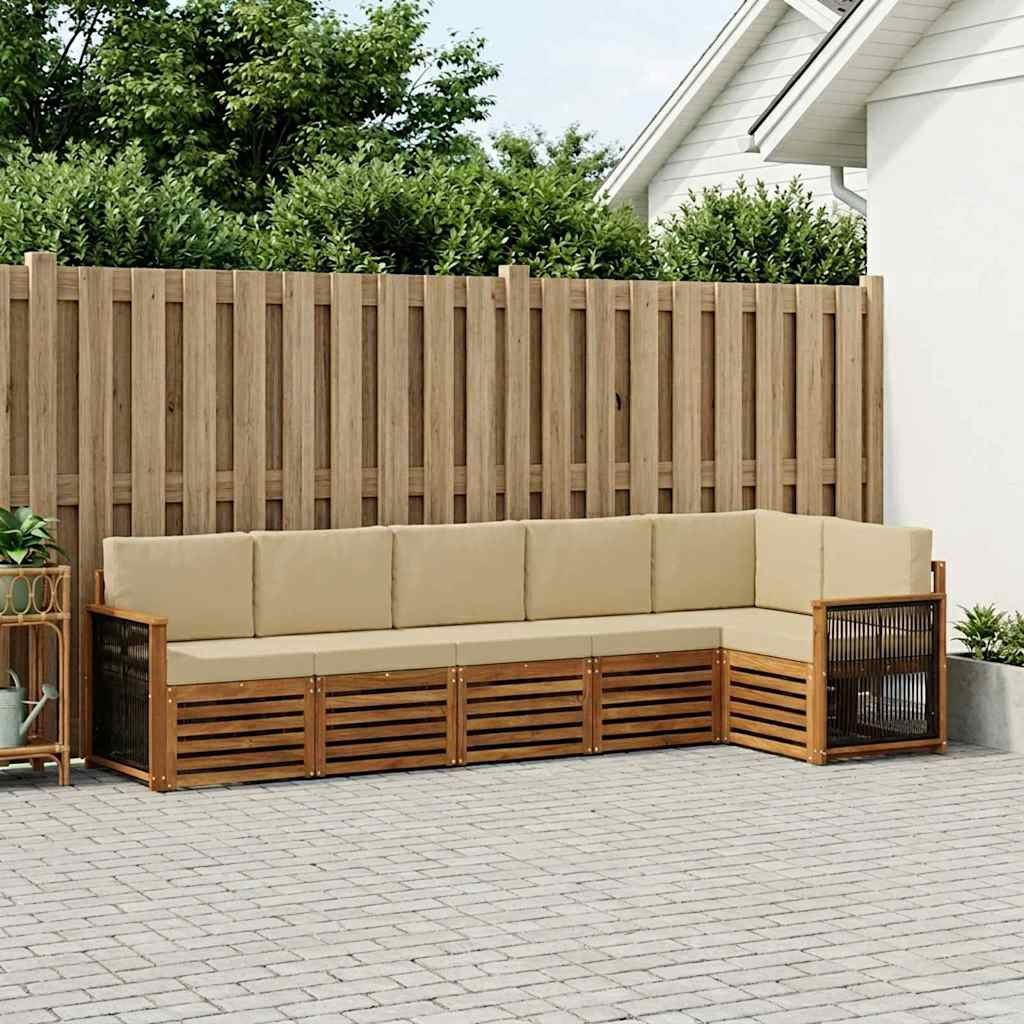 vidaXL Ecksofa Set 5 pcs Natur Massives Akazienholz und Polyester