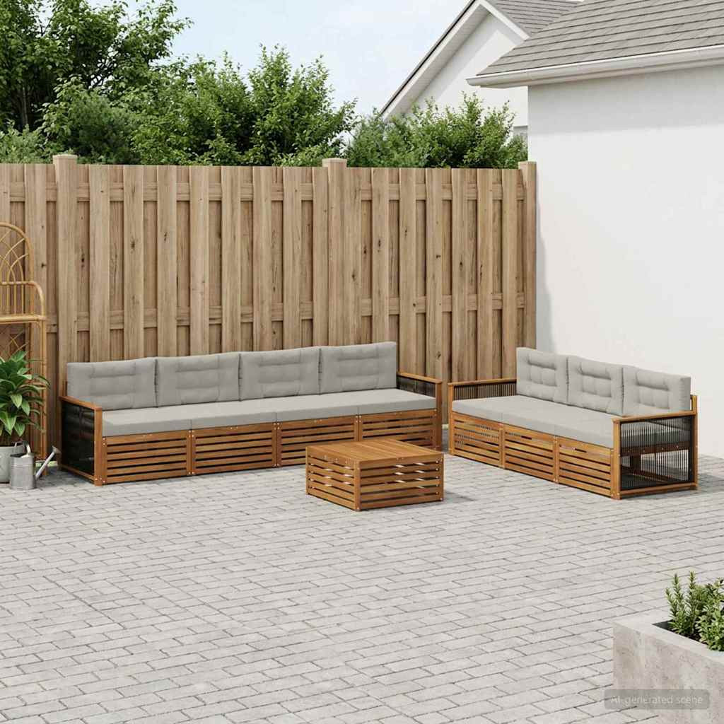 vidaXL Outdoor-Sofagarnitur mit Kissen 8 pcs Natürlich und Hellgrau