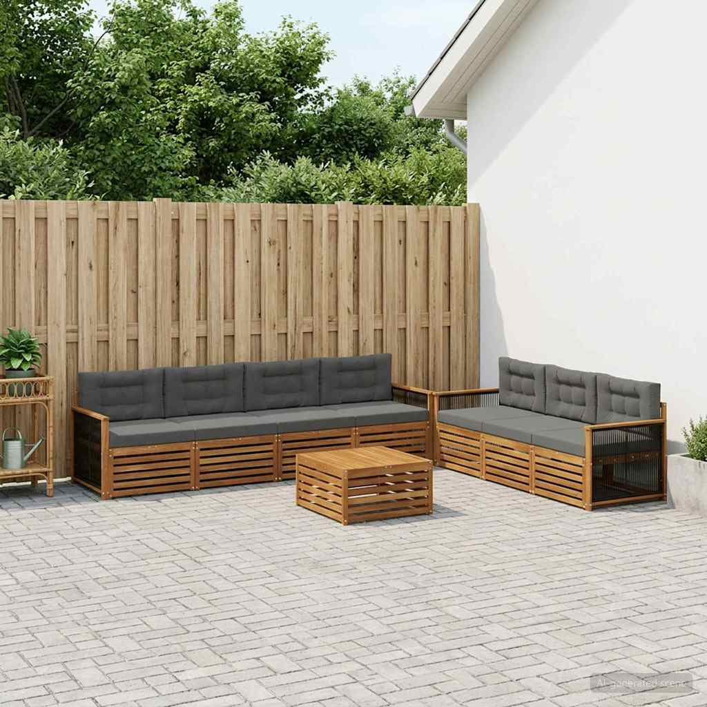 vidaXL Outdoor-Sofagarnitur mit Kissen 8 pcs Natur und Anthrazit