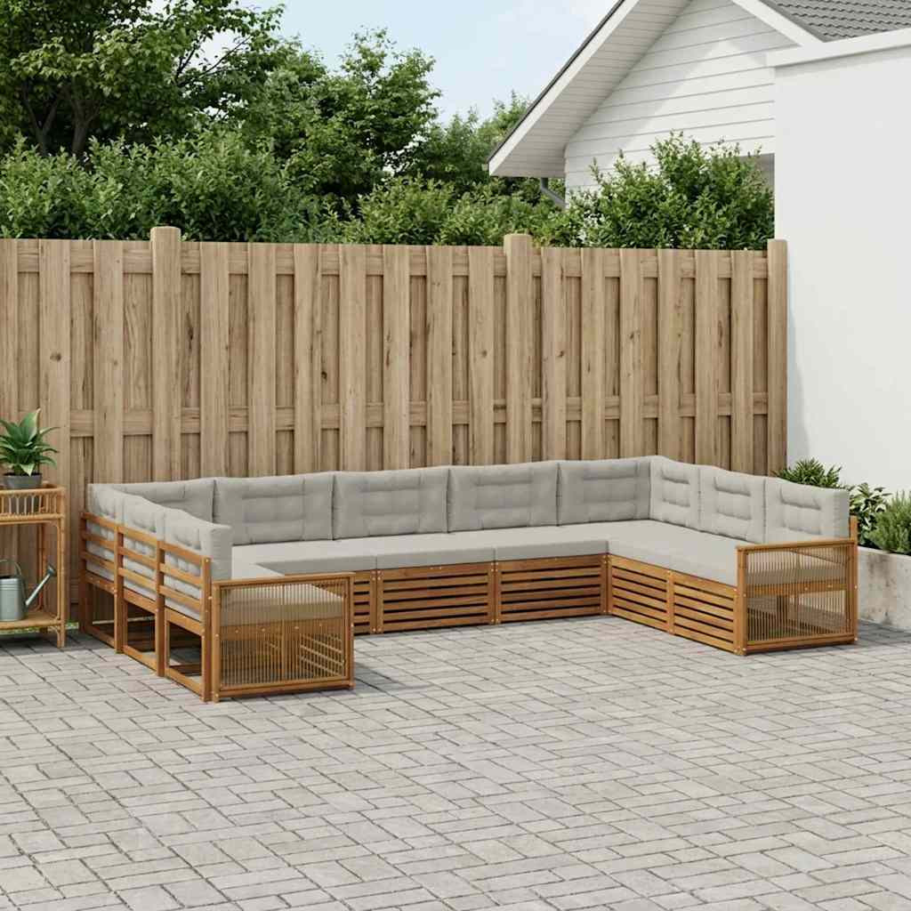 vidaXL Outdoor-Sofagarnitur mit Kissen 9 pcs Natürlich und Hellgrau
