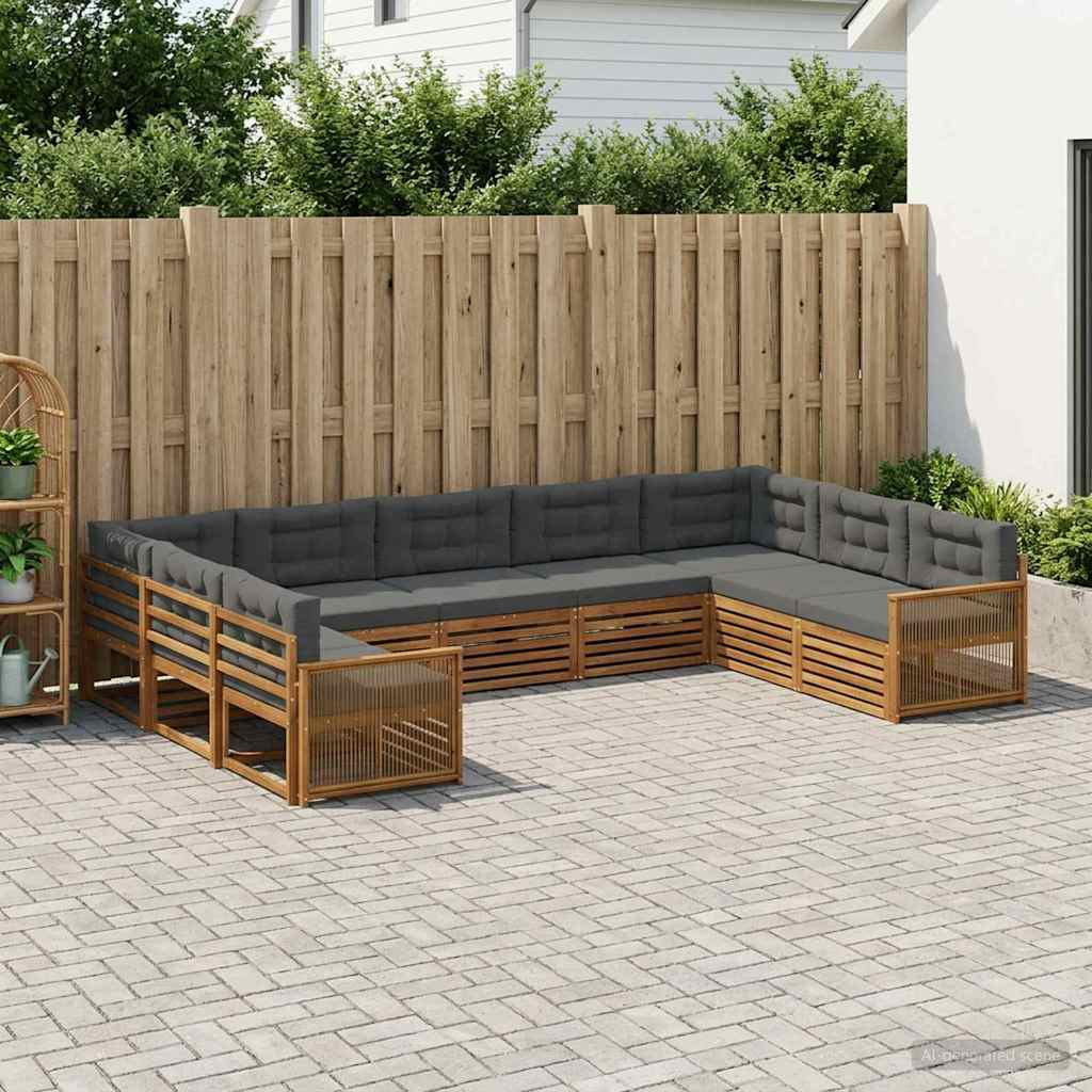 vidaXL Outdoor-Sofagarnitur mit Kissen 9 pcs Natur und Anthrazit