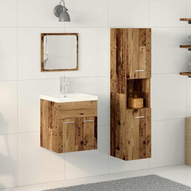 vidaXL Badezimmermöbel-Set mit Regal 4 pcs Altholz Holzwerkstoff