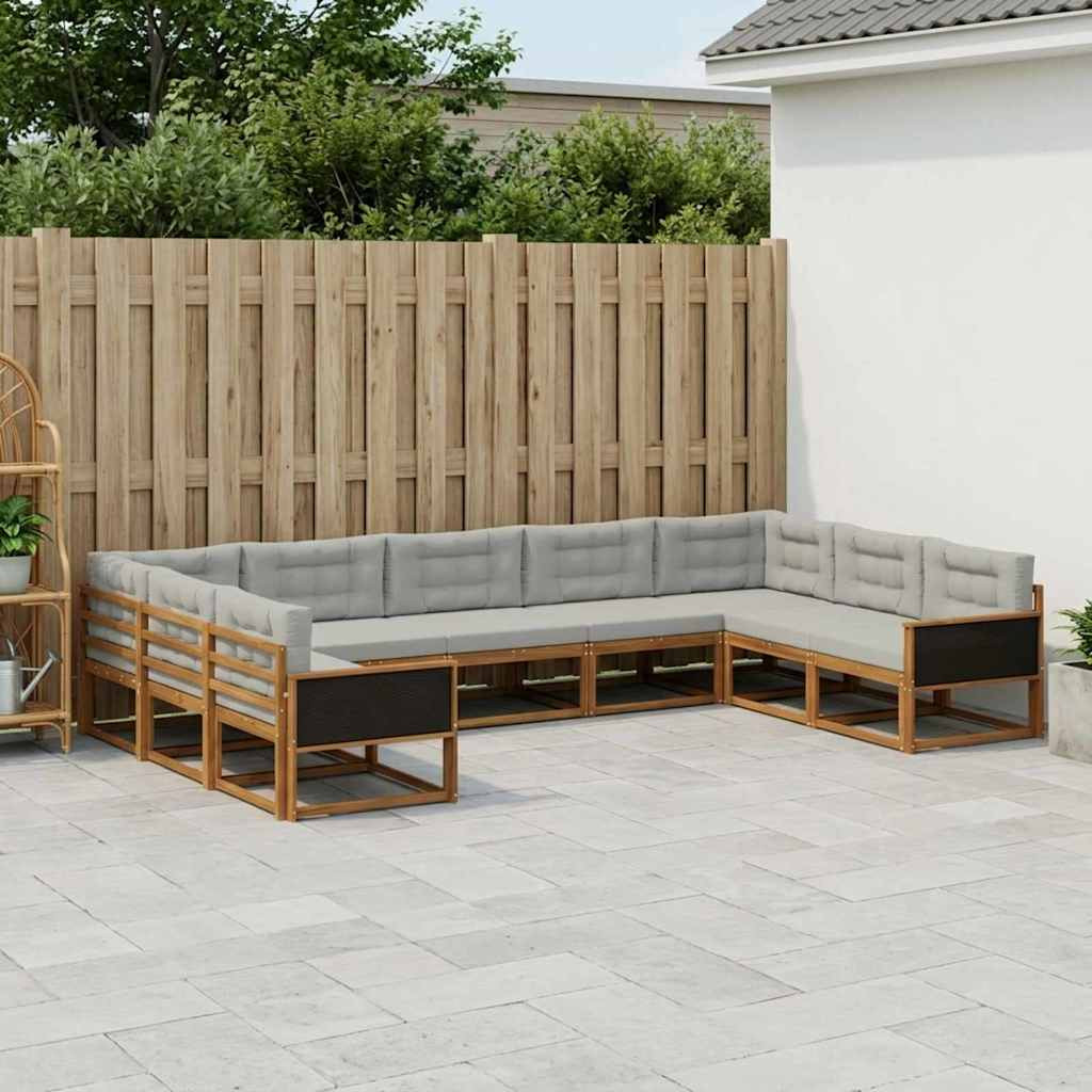 vidaXL Outdoor-Sofagarnitur mit Kissen 9 pcs Natürlich und Hellgrau