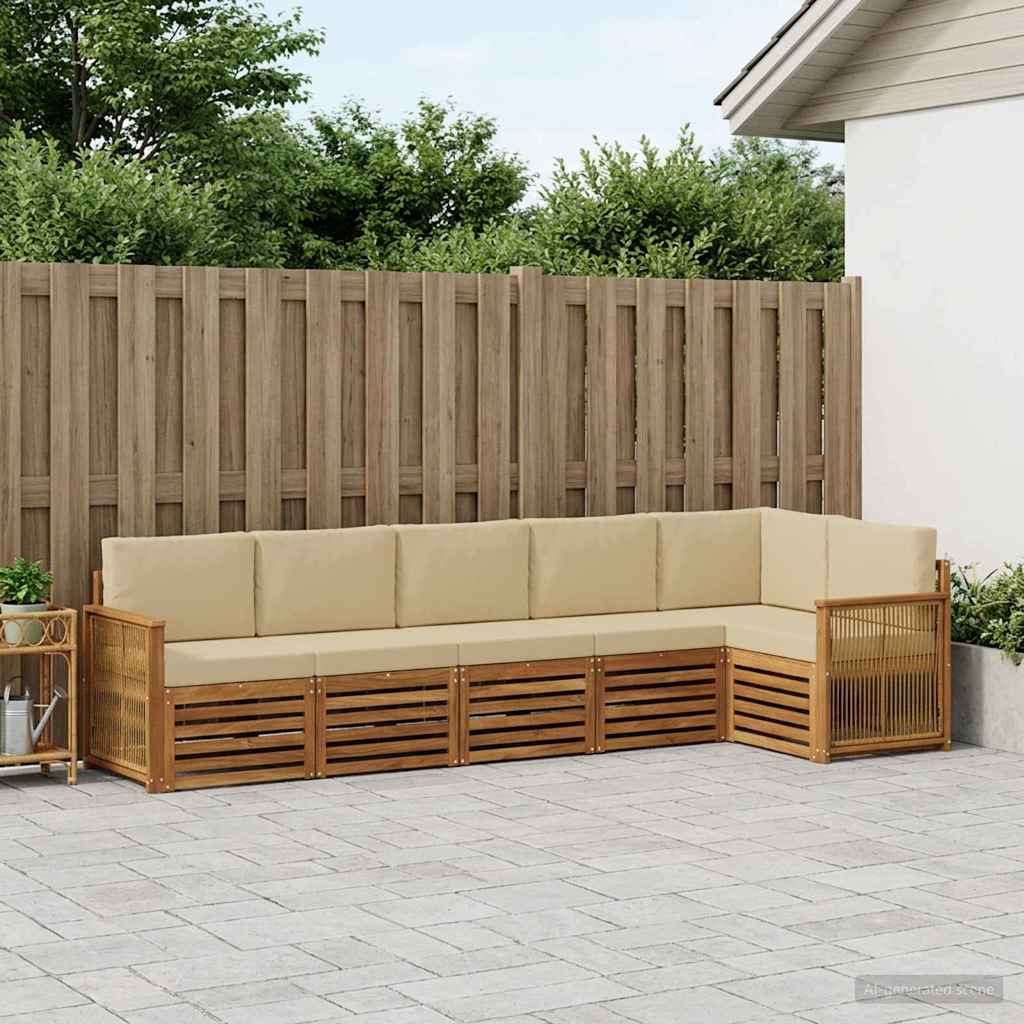 vidaXL Ecksofa Set 5 pcs Natur Massives Akazienholz und Polyester