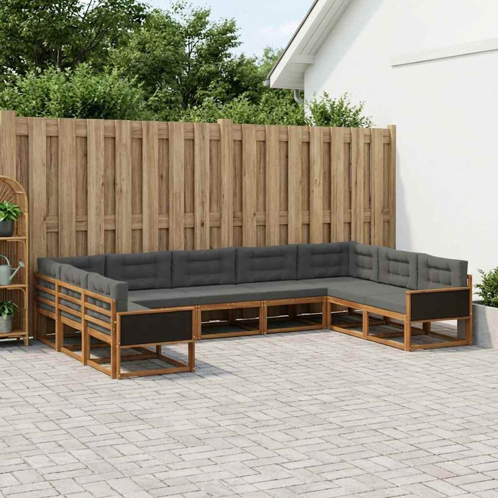 vidaXL Outdoor-Sofagarnitur mit Kissen 9 pcs Natur und Anthrazit